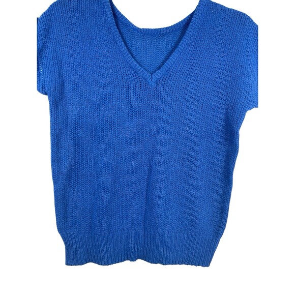VTG Parrinello Blue Knit Fuzzy Short Sleeve Sweater L Silk Linen Angora Blend - Picture 3 of 11